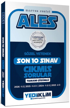 Yediiklim Yayınları ALES Master Serisi Sözel Yetenek Tamamı Çözümlü Son 10 Sınav Çıkmış Sorular