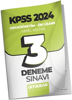 İstikrar Akademi KPSS 2024 Ortaöğretim-Ön Lisans Genel Kültür Tarih - Coğrafya  - Vatandaşlık 3 Deneme Sınav