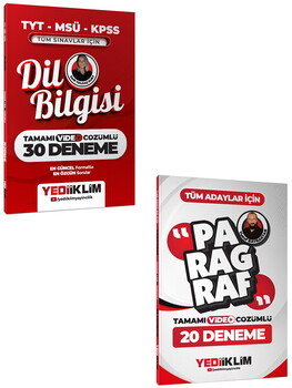 Yediiklim Tüm Adaylar için Dil Bilgisi 30 Deneme ve Paragraf 20 Deneme Tamamı Video Çözümlü Set