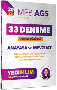 Yediiklim Yayınları 2026 MEB AGS Anayasa ve Mevzuat Tamamı Çözümlü 33 Deneme 