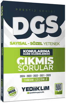 Yediiklim 2026 DGS Prestij Serisi Sayısal Sözel Yetenek Konularına Göre Düzenlenmiş Tamamı Çözümlü Çıkmış Sorular