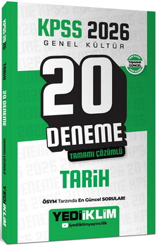 Yediiklim Yayınları KPSS 2026 Genel Kültür Tarih Tamamı Çözümlü 20 Deneme