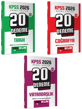 Yediiklim 2026 KPSS Genel Kültür Tamamı Çözümlü 20 Deneme Seti 3 Kitap